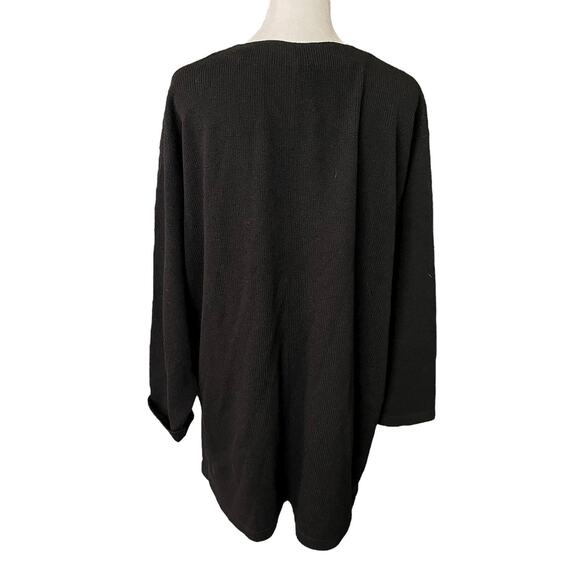 Helen Hsu NY Plus 1x Cardigan Vneck Sweater Button Front Ribbed Black - Picture 8 of 9